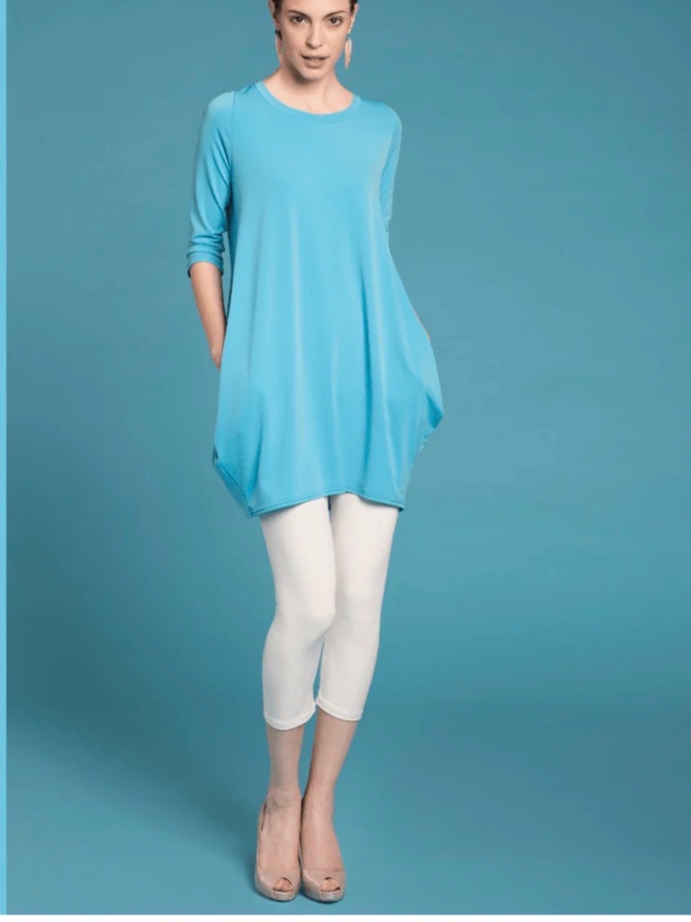 Women's Aqua Blue Long Sleeve Swing Tunic Top
